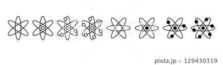 Atom icons set. Molecule or atom symbols. Vector illustration isolated on white background. 129430319