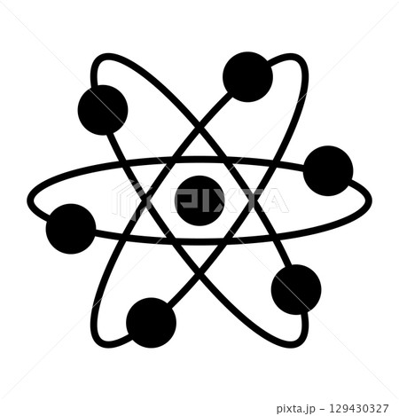 Atom icon. Molecule or atom symbol. Vector illustration isolated on white background. 129430327
