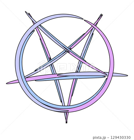 Pentagram brush stroke. Gothic design for prints. Comic style illustration. T-shirt print for Horror or Halloween. Hand drawing illustration isolated on background. Vector EPS 10. 129430330