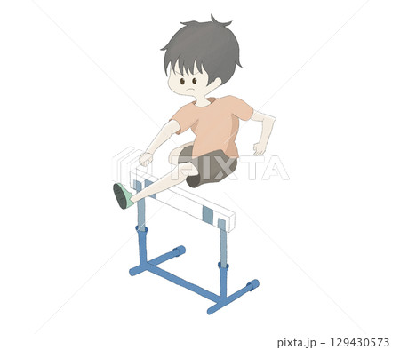 ハードル走をしている男の子の水彩イラスト 129430573