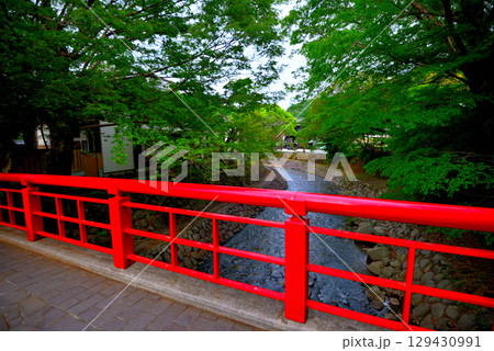 中部地方・伊豆修善寺温泉・桂橋(結ばれ橋)を渡るイメージ、桂川の眺め・静岡県伊豆市修善寺(2) 129430991