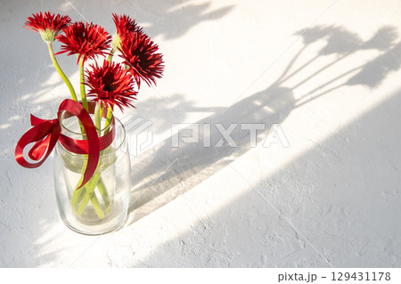 Gerbera Red Flowers in Glass Vase Gerbera Red Flowers in Glass Vase 129431178