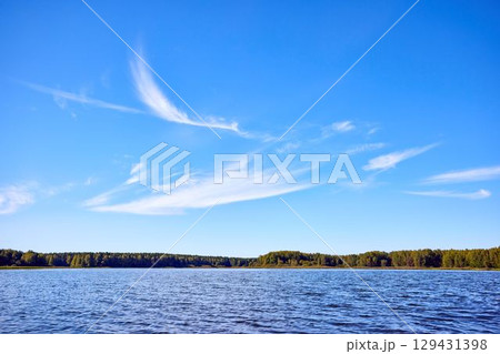Serene Riverbank Scene with Lush Greenery Serene Riverbank Scene with Lush Greenery 129431398