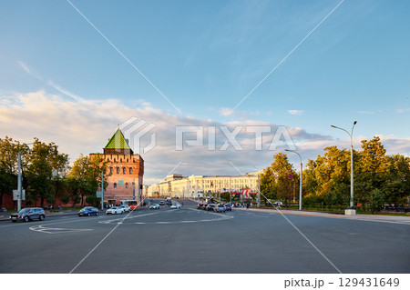 Evening Traffic and Towers at Minin Square, Nizhny Novgorod Evening Traffic and Towers at Minin Square, Nizhny Novgorod 129431649