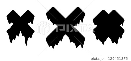 Black cross or X shapes. Universal fashionable shapes style with liquid effect. Memphis cyberpunk geometric icons. Vector illustration isolated on white background. Black cross or X shapes. Universal fashionable shapes style with liquid effect. Memphis cyberpunk geometric icons. Vector illustration isolated on white background. 129431876