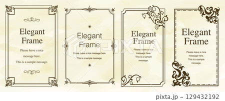 高級感のあるエレガンスなフレームセット、飾り罫、装飾デザイン、上品なあしらい、ブラウン 129432192