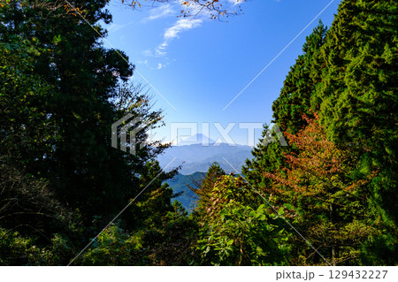 紅葉の高尾山から望む富士山 129432227