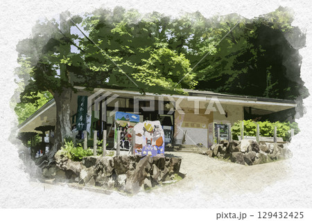 水彩画風　丸亀城　観光案内所　香川県丸亀市 129432425