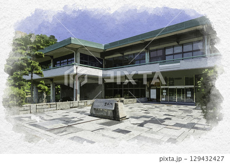 水彩画風　丸亀城　丸亀市立資料館　香川県丸亀市 129432427