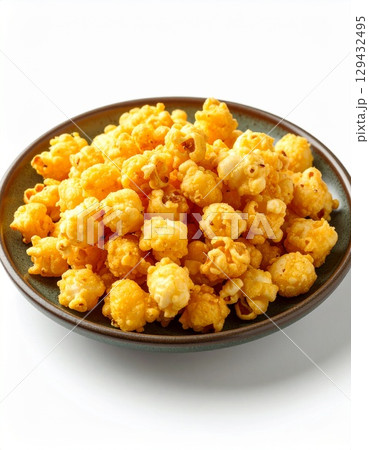 popcorn in a bowl isolated on white background 129432495