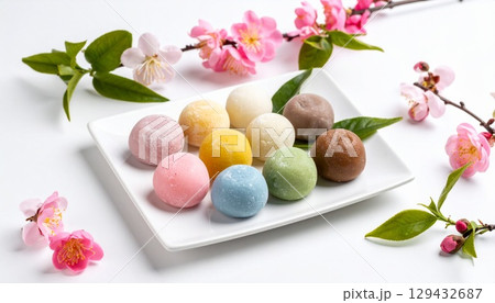 colorful easter eggs on white background 129432687