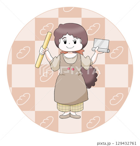 パン作りの道具を持つ女の子 パン作りの道具を持つ女の子 129432761