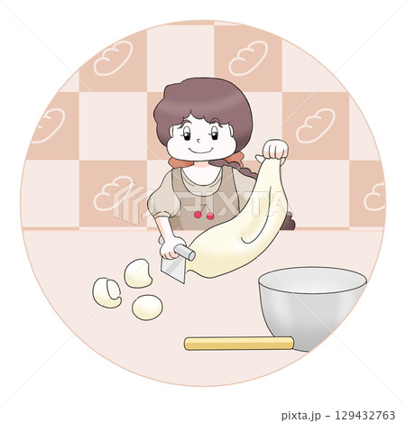 パン生地を分ける女の子 129432763