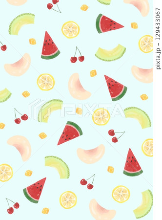 夏のフルーツのパターン かわいい 夏のフルーツのパターン かわいい 129433067