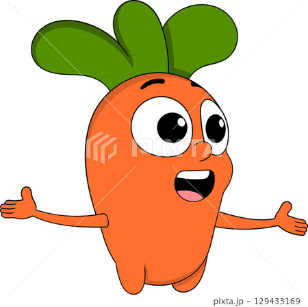 Cute Cartoon Carrot Character with Open Arms 129433169