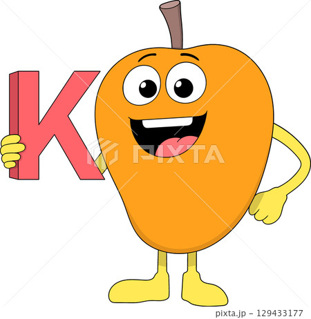 Cute Mango Cartoon Character Holding Vitamin K Letter 129433177