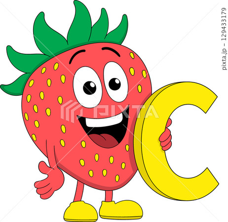 Cute Strawberry Cartoon Character Holding Vitamin C Letter Cute Strawberry Cartoon Character Holding Vitamin C Letter 129433179