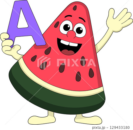 Cute Watermelon Cartoon Character Holding Vitamin A Letter 129433180