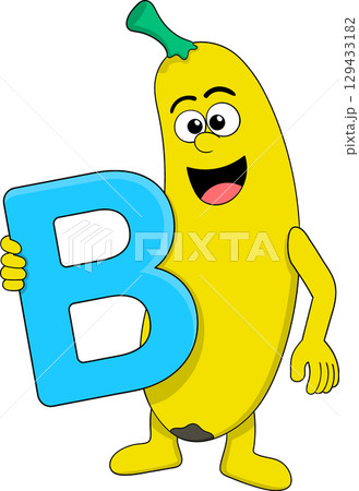 Smiling Banana Cartoon Character Holding Vitamin B Letter 129433182