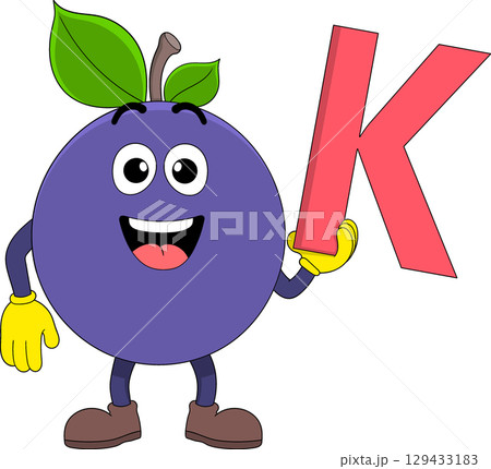 Cartoon Blueberry Character Holding Vitamin K Letter 129433183