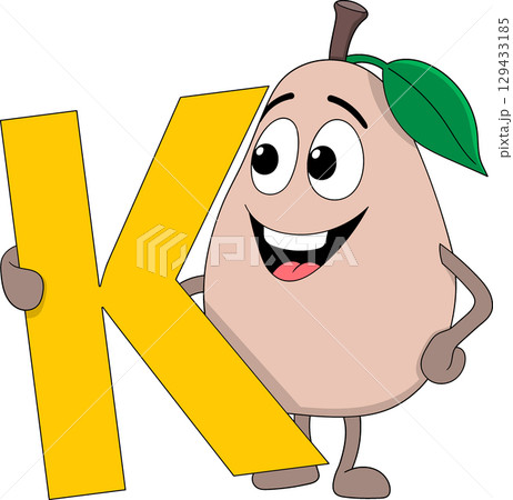 Cartoon Kiwi Fruit Character Holding Vitamin K Letter 129433185