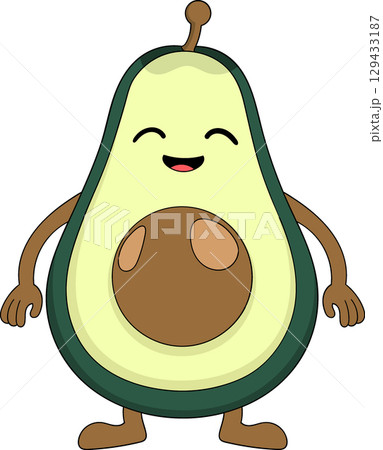 Cute Cartoon Avocado Character with Smiling Face 129433187