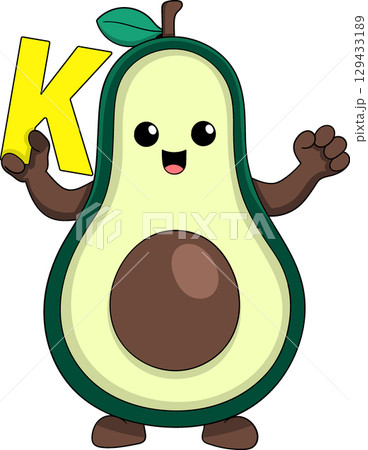 Cute Avocado Cartoon Holding Letter K 129433189