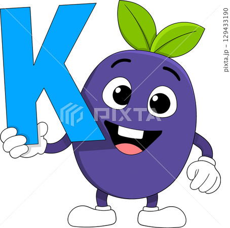 Cute Grape Cartoon Holding Letter K 129433190