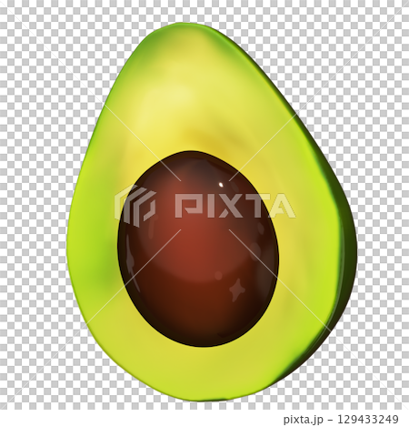 Realistic 3D Avocado Half with Pit Isolated on Transparent Background 129433249