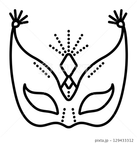 High festive masquerade eye mask sign. Carnival costume accessory black line icon High festive masquerade eye mask sign. Carnival costume accessory black line icon 129433312