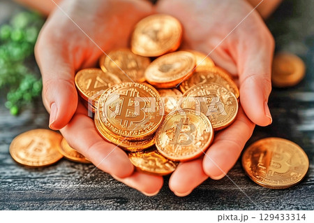 ビットコインを持つ男性 ビットコインを持つ男性 129433314