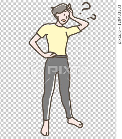 Illustration of a worried woman in yoga wear 129433333