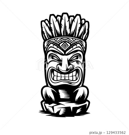 Tiki totem mask, Hawaiian indigenous vintage ritual mack. Hawaiian totems made wood and stone for bars and resorts for paradise holidays. Vector illustration Tiki totem mask, Hawaiian indigenous vintage ritual mack. Hawaiian totems made wood and stone for bars and resorts for paradise holidays. Vector illustration 129433562