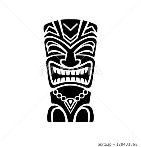 Tiki totem mask, Hawaiian indigenous vintage ritual mack.  Hawaiian totems made wood and stone for bars and resorts for paradise holidays. Vector illustration 129433568