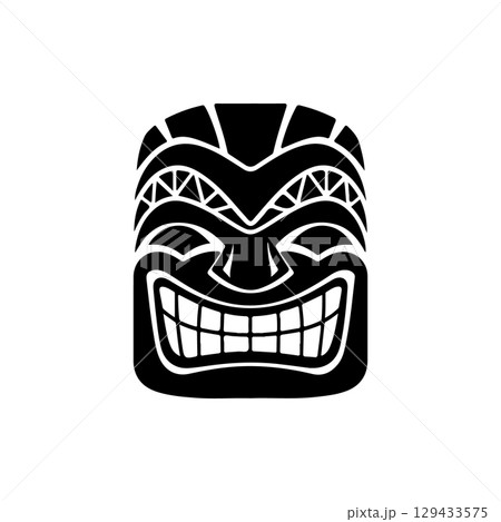 Tiki totem mask, Hawaiian indigenous vintage ritual mack. Hawaiian totems made wood and stone for bars and resorts for paradise holidays. Vector illustration Tiki totem mask, Hawaiian indigenous vintage ritual mack. Hawaiian totems made wood and stone for bars and resorts for paradise holidays. Vector illustration 129433575