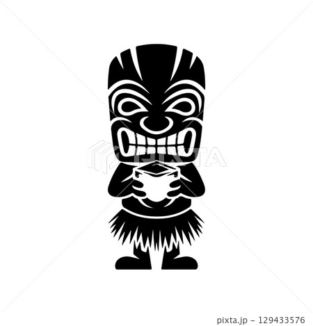 Tiki totem mask, Hawaiian indigenous vintage ritual mack.  Hawaiian totems made wood and stone for bars and resorts for paradise holidays. Vector illustration 129433576