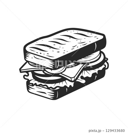 Illustration of Sandwich isolated on white background. Emblem with sandwich. Vector illustration 129433680