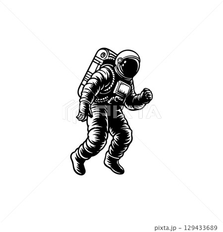 Illustration of an spaceman. Spaceman figure flying in space. Design element for emblem, sign, poster, label. Illustration of an spaceman. Spaceman figure flying in space. Design element for emblem, sign, poster, label. 129433689