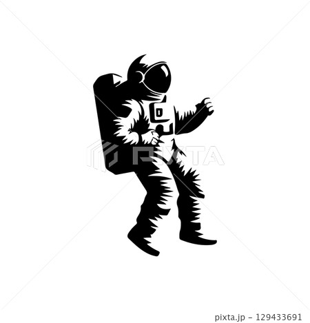 Illustration of an spaceman. Spaceman figure flying in space. Design element for emblem, sign, poster, label. Illustration of an spaceman. Spaceman figure flying in space. Design element for emblem, sign, poster, label. 129433691
