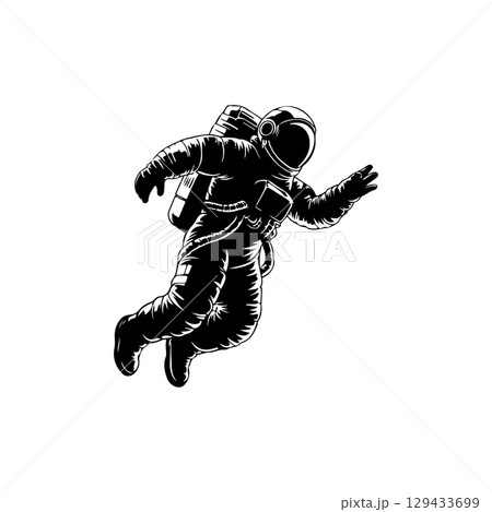 Illustration of an spaceman. Spaceman figure flying in space. Design element for emblem, sign, poster, label. Illustration of an spaceman. Spaceman figure flying in space. Design element for emblem, sign, poster, label. 129433699