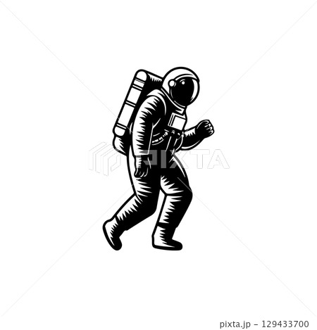 Illustration of an spaceman. Spaceman figure flying in space. Design element for emblem, sign, poster, label. Illustration of an spaceman. Spaceman figure flying in space. Design element for emblem, sign, poster, label. 129433700