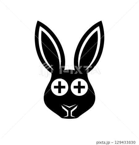 Bunny head sign. Funny easter rabbit emblem. Modern style bunny sign. Vector illustration 129433830
