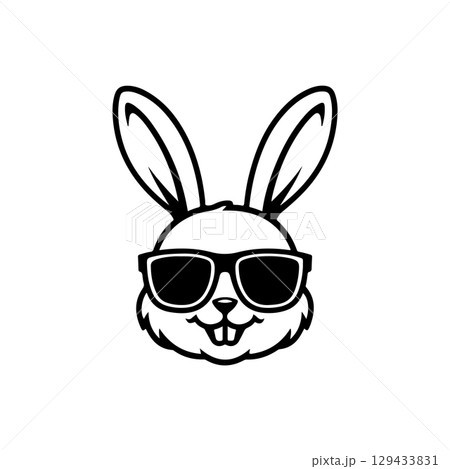 Bunny head sign. Funny easter rabbit emblem. Modern style bunny sign. Vector illustration 129433831