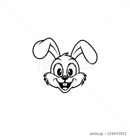 Bunny head sign. Funny easter rabbit emblem. Modern style bunny sign. Vector illustration 129433832