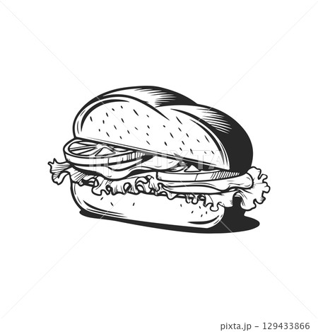 Illustration of Sandwich isolated on white background. Emblem with sandwich. Vector illustration Illustration of Sandwich isolated on white background. Emblem with sandwich. Vector illustration 129433866