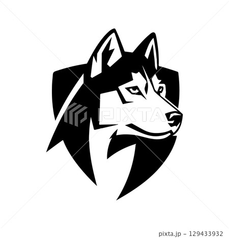 Husky head illustration isolated on white background. Emblem template with Husky dog. Design element for emblem, sign, poster, label. 129433932