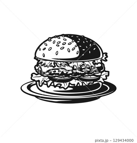 Illustration of a hamburger. Burger emblem. Vector illustration 129434000