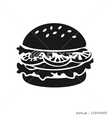Illustration of a hamburger. Burger emblem. Vector illustration 129434005