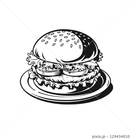 Illustration of a hamburger. Burger emblem. Vector illustration Illustration of a hamburger. Burger emblem. Vector illustration 129434010