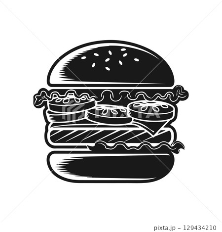 Illustration of a hamburger. Burger emblem. Vector illustration Illustration of a hamburger. Burger emblem. Vector illustration 129434210